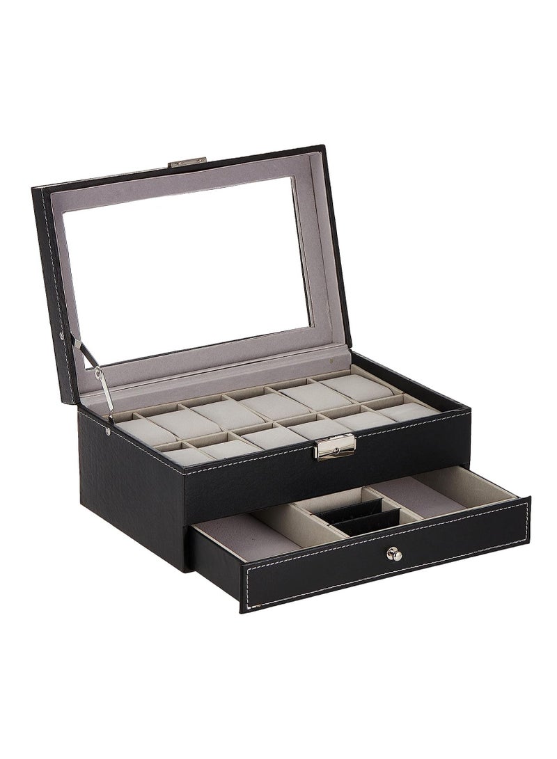 Double Layer 12PCS Jewelry Watch Bracelet Storage Box with Glass Plate Window