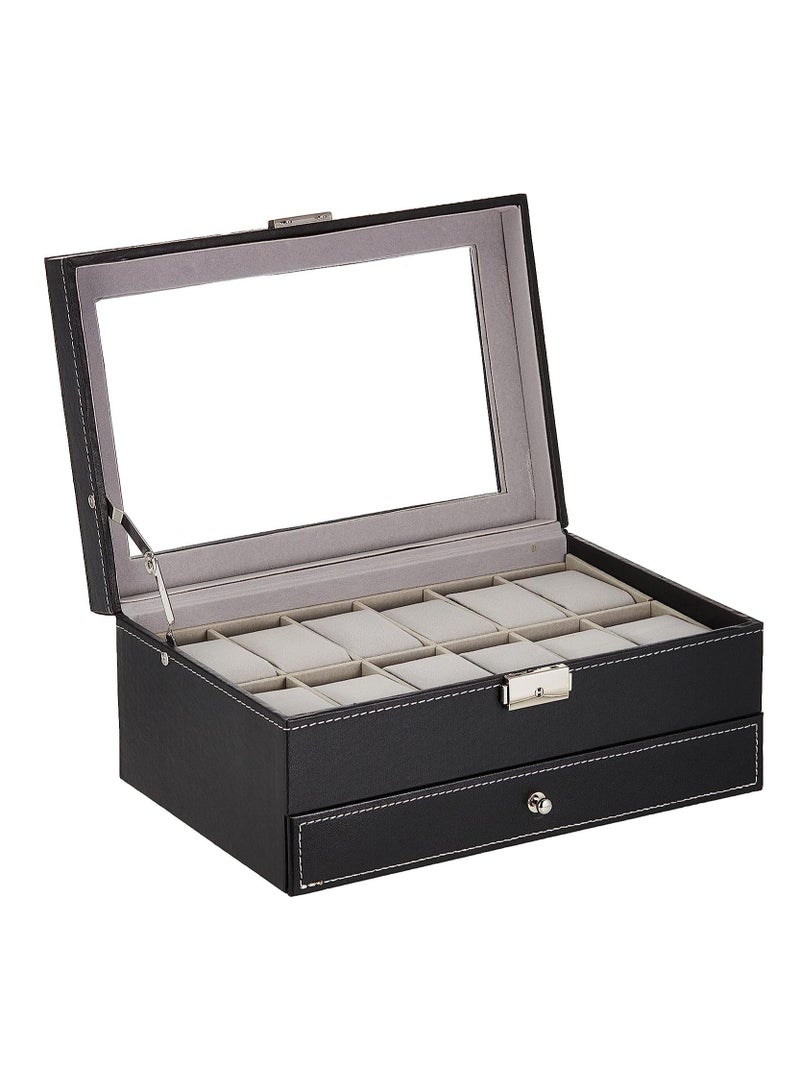 Double Layer 12PCS Jewelry Watch Bracelet Storage Box with Glass Plate Window