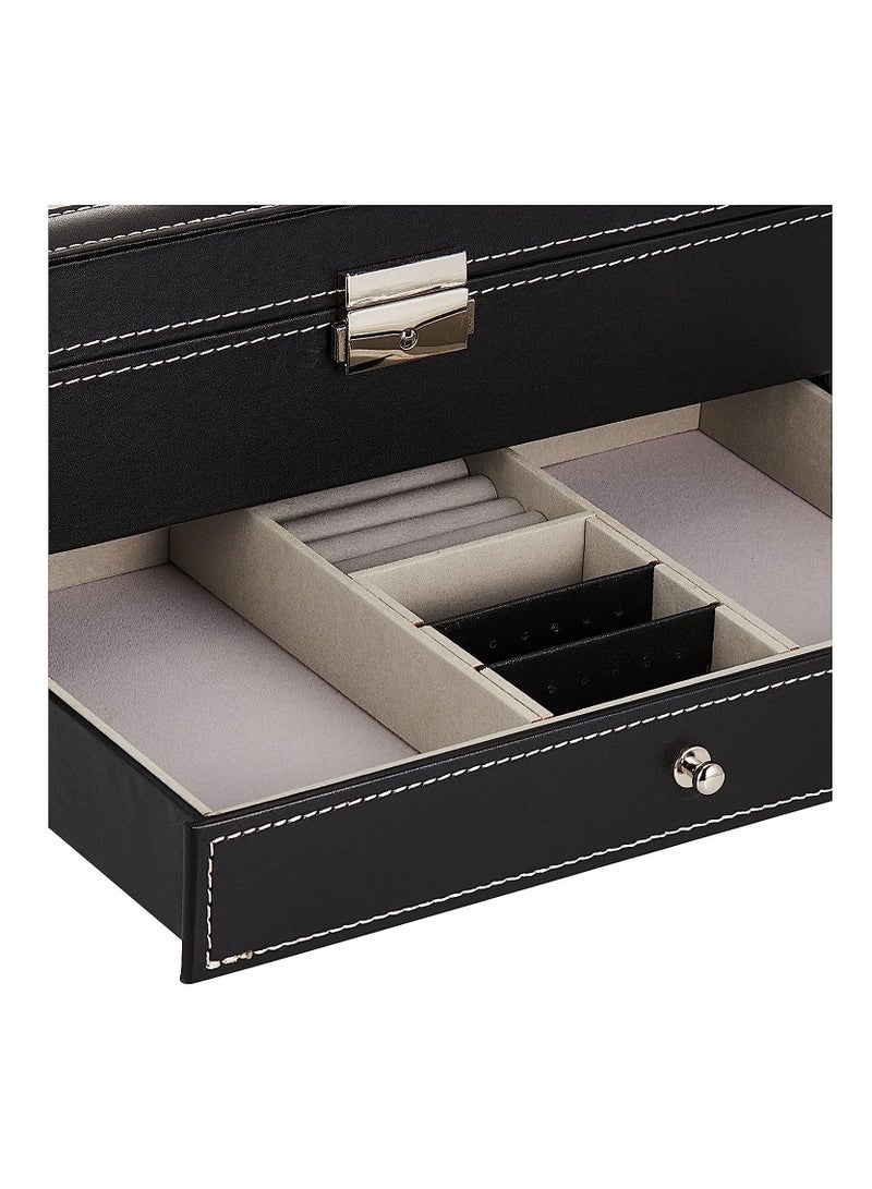 Double Layer 12PCS Jewelry Watch Bracelet Storage Box with Glass Plate Window