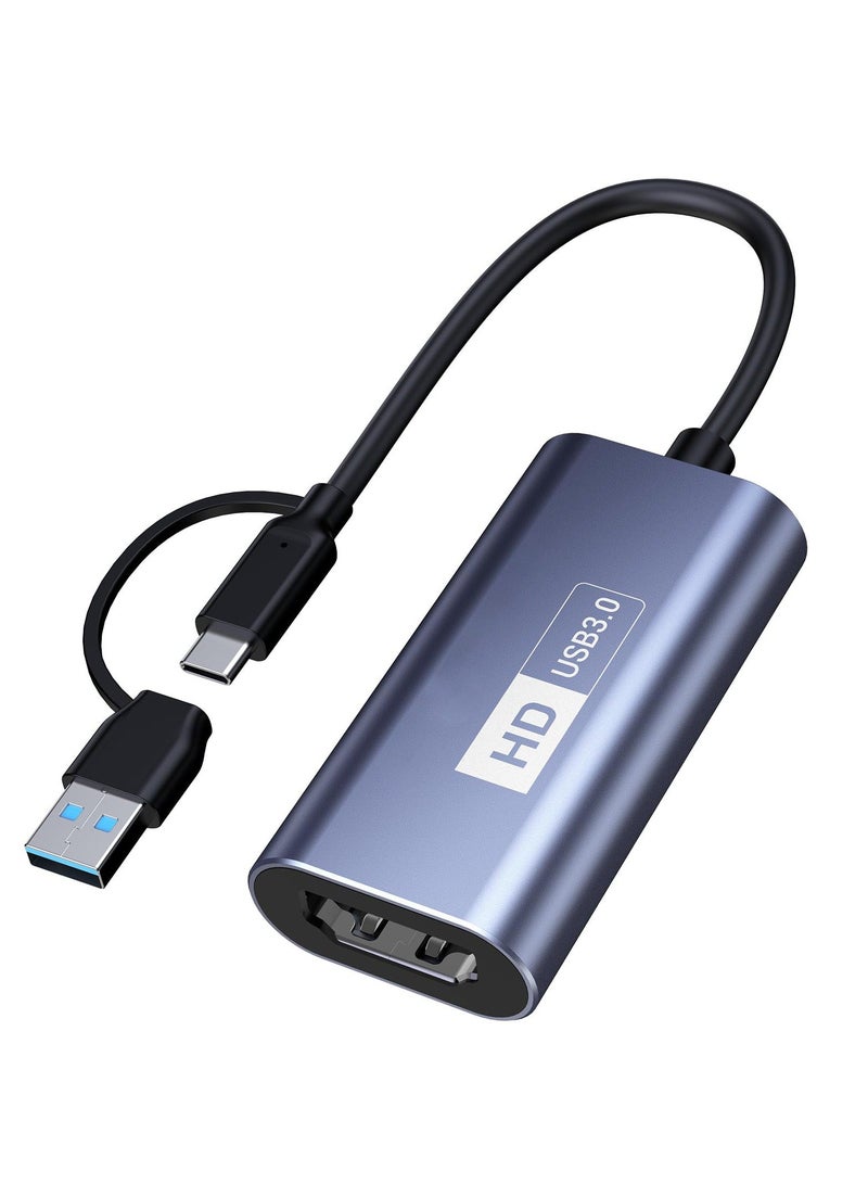 4K HDMI Capture Card - USB 3.0 to USB-A/C, 1080P 60FPS Video Capture for Live Streaming/ Gaming/ Meeting, Compatible with Windows/Mac OS System, Switch PS4/5 Xbox OBS Zoom