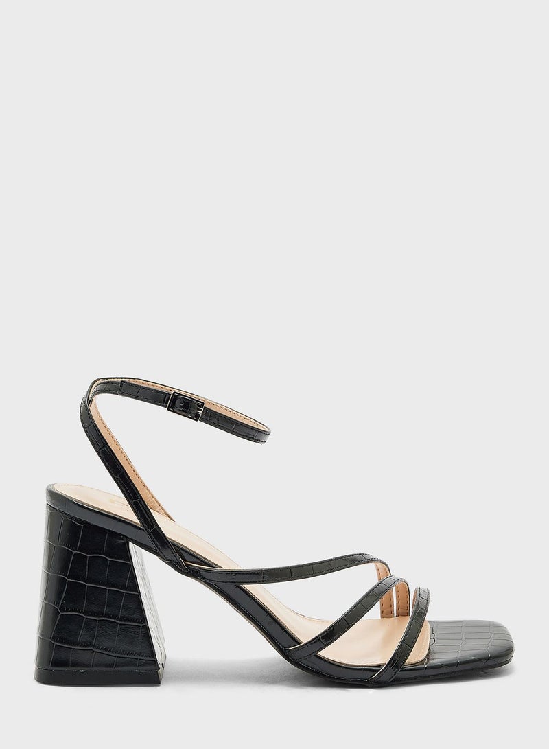 Mult Strap Mid Block Heel Sandal