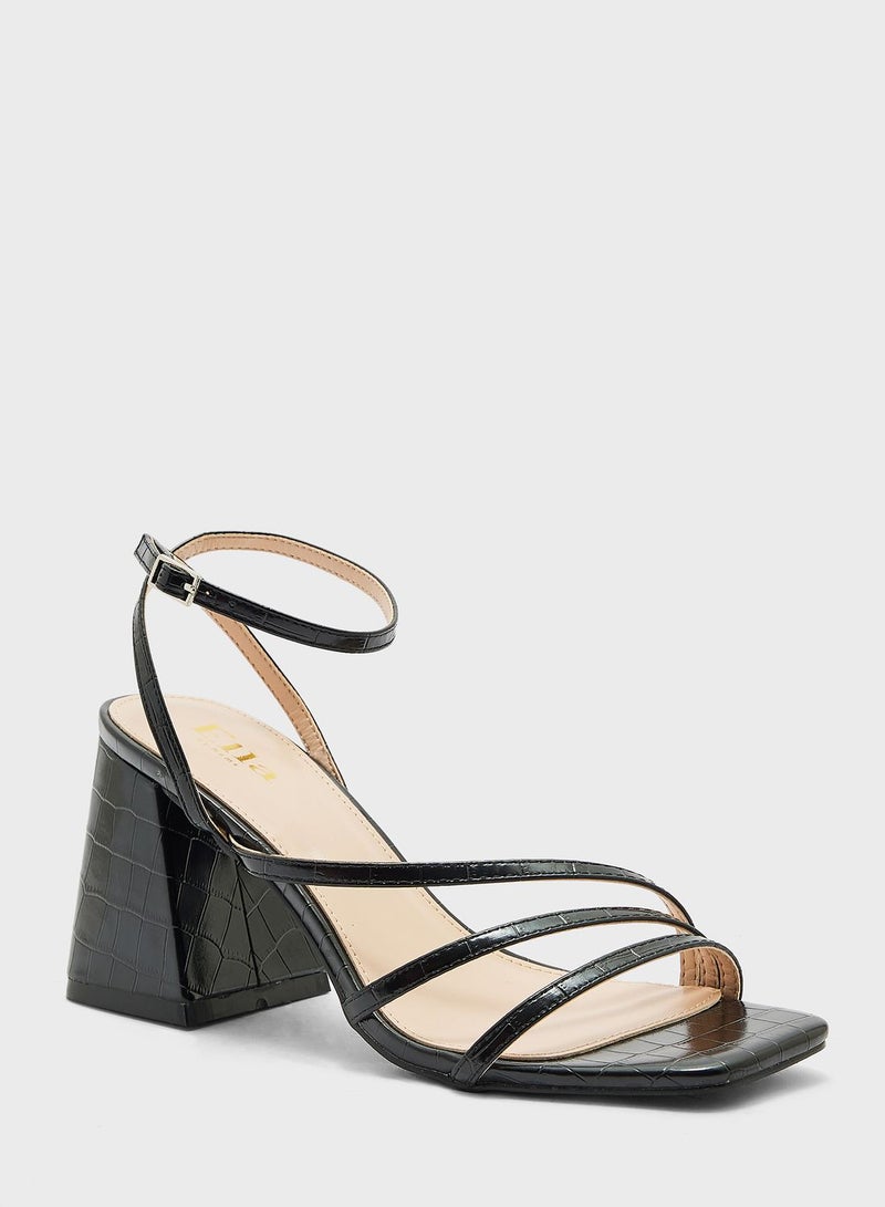 Mult Strap Mid Block Heel Sandal