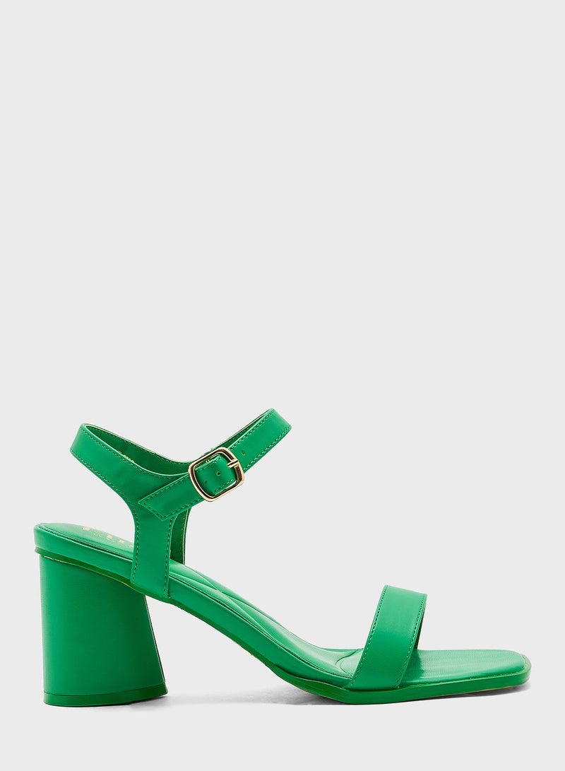 Ankle Strap Mid Block Heel Sandal