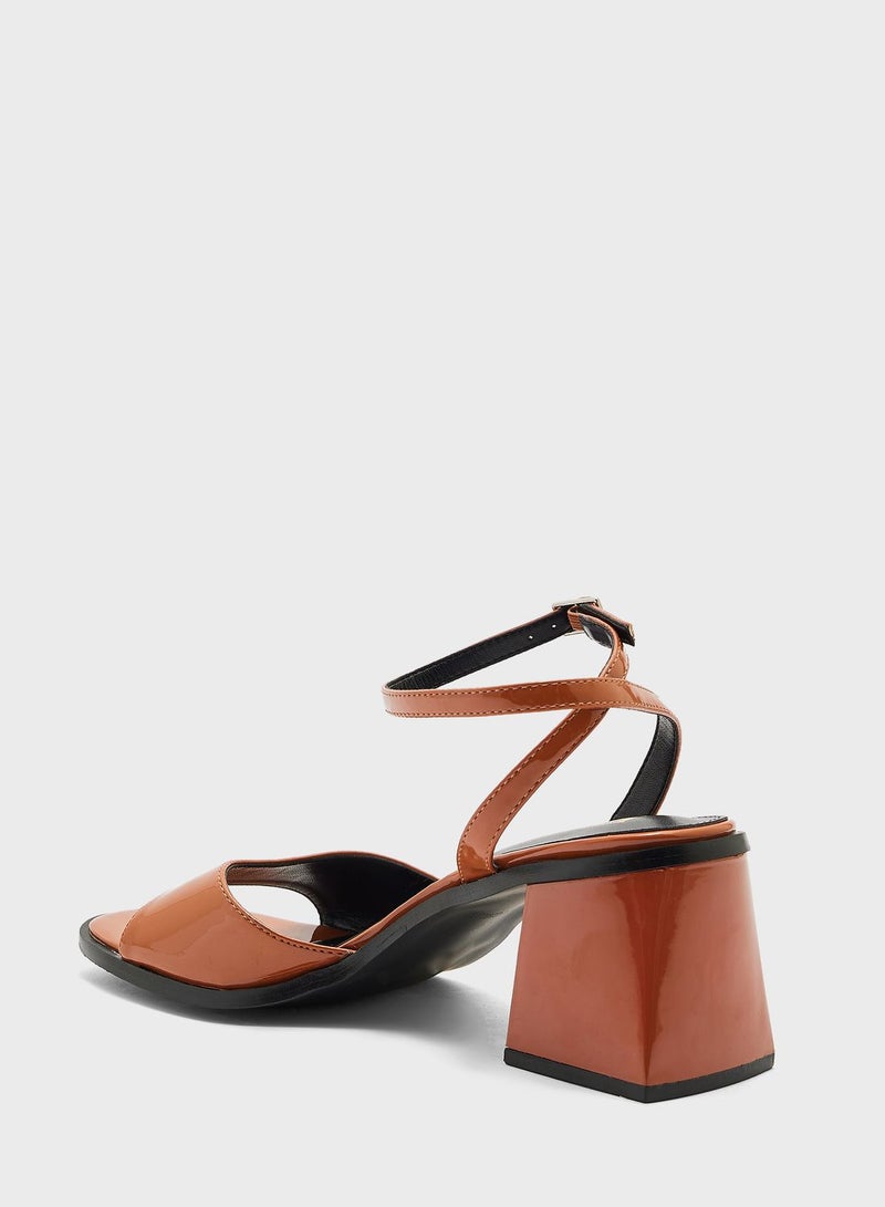 Patent Ankle Strap Block Heel Sandal