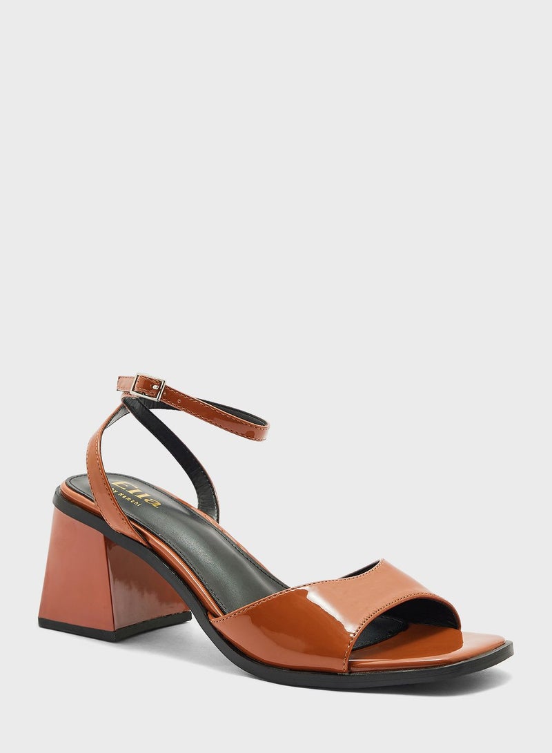 Patent Ankle Strap Block Heel Sandal