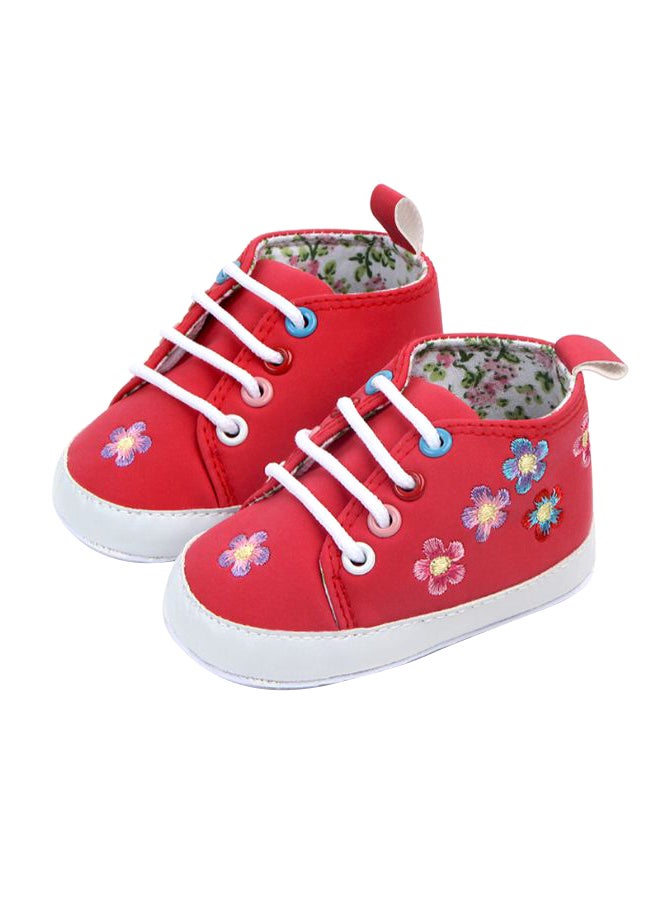 Embroidered Flower Lace Up Shoes Red