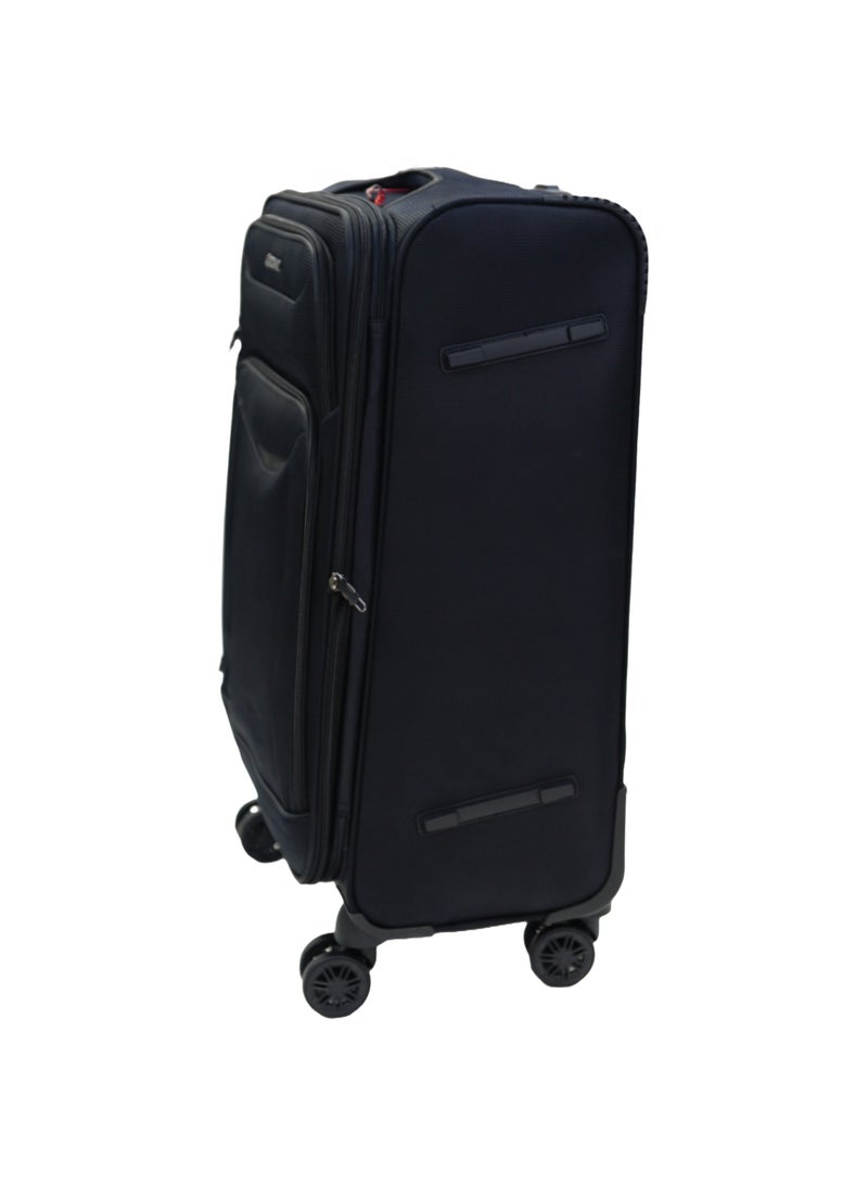 GIORDANO Casablanca Series Check-In Medium Suitcase Black, Soft Nylon Lightweight Durable Expandable 4 Wheels Luggage Trolley Bag 24