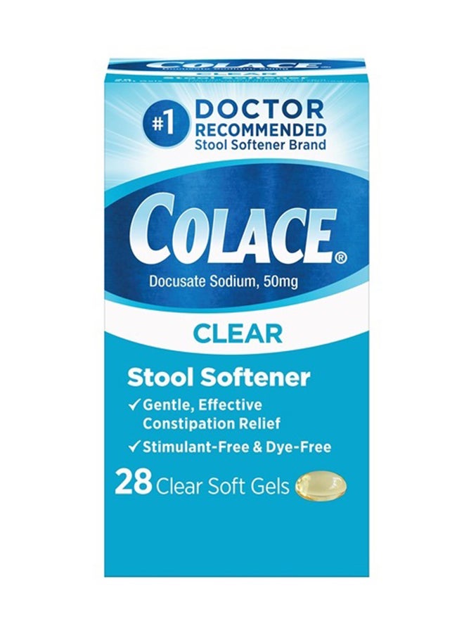 Clear Stool Softener Soft Gel Capsules Constipation Relief 50 Mg Docusate Sodium Doctor Recommended 28Ct