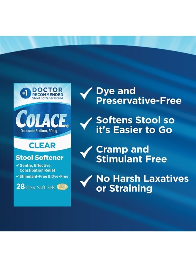 Clear Stool Softener Soft Gel Capsules Constipation Relief 50 Mg Docusate Sodium Doctor Recommended 28Ct