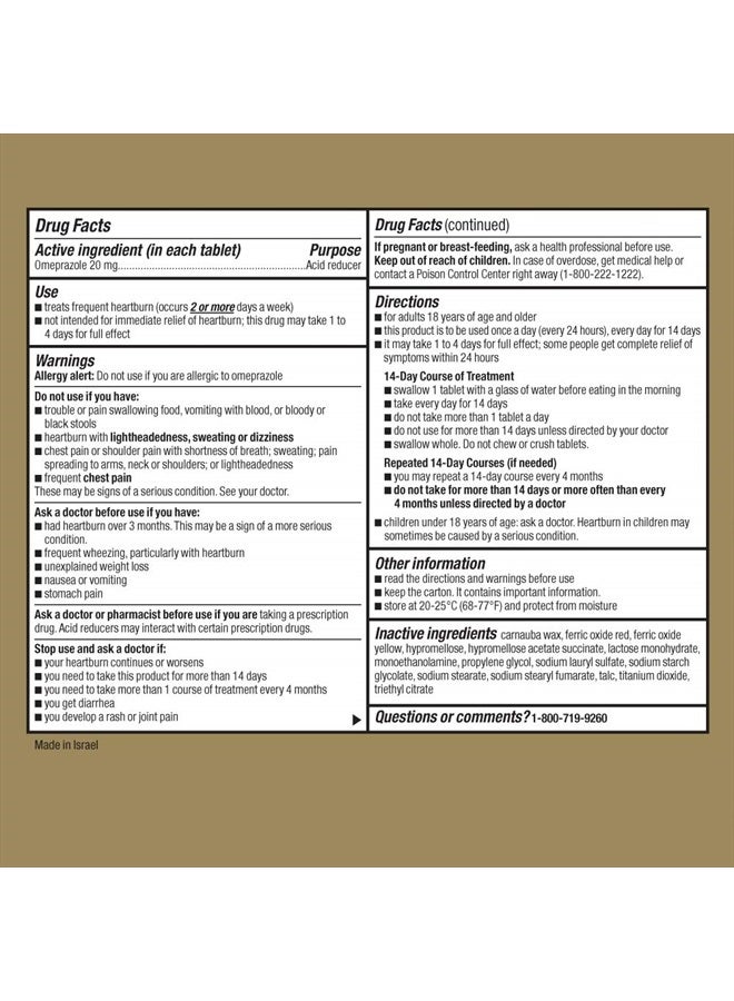 Omeprazole Delayed Release Tablets 20 Mg Stomach Acid Reducer For Frequent Heartburn Treatment 14 Count Pack Of 3