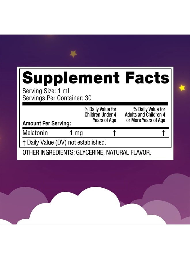 Kids Sleep Supplement Liquid With 1 Mg Melatonin Children Ages 3 And Up 1 Fl Oz Bottle