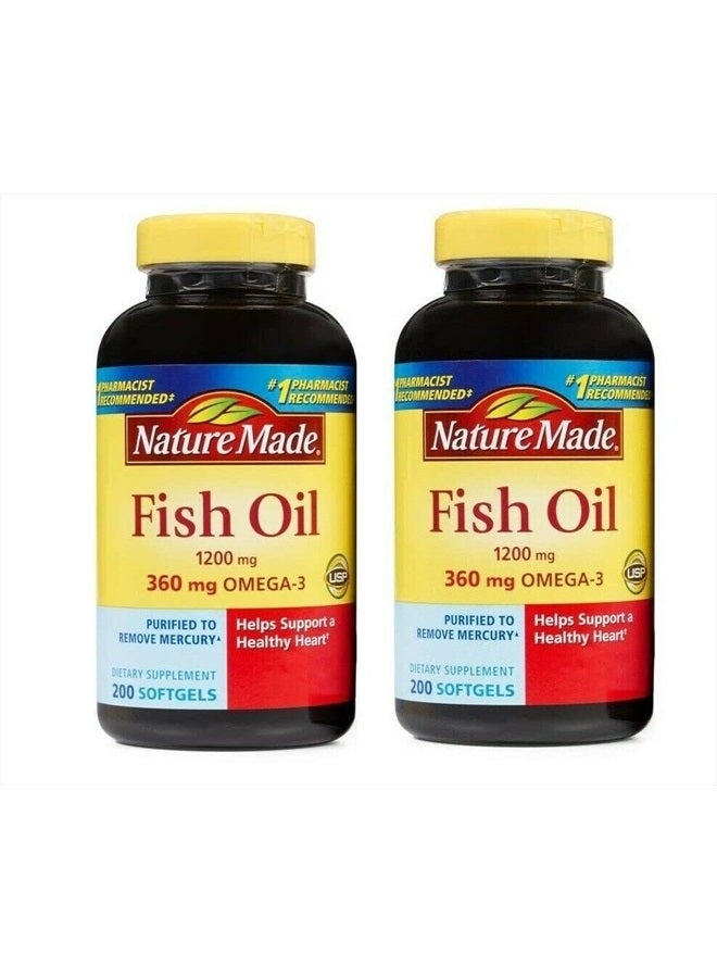 Fish Oil 1200 Mg Softgels Omega 3 For Healthy Heart Support Omega 360 Mg Fishoil Supplements And 400 Softgels 200 Day Supply Twin Pack