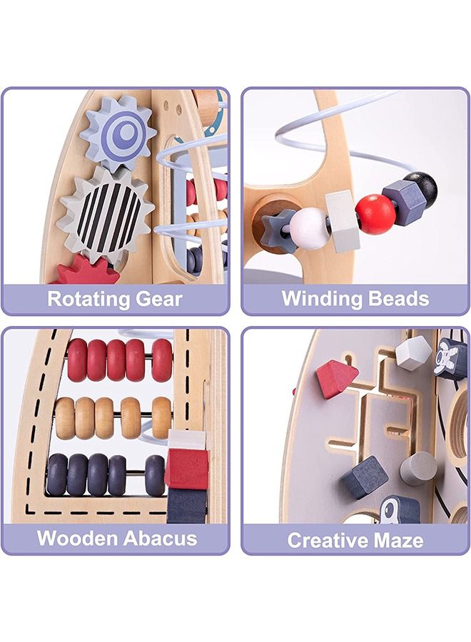 Baybee 4 in 1 Wooden Activity Rocket Cube Toy for Kids Educational Toy with Rotating Gears Abacus Beads And Maze Montessori Learning Toys Preschool Activity Center Toys for Boys Girls 1 Years