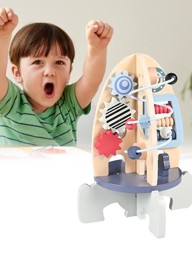 Baybee 4 in 1 Wooden Activity Rocket Cube Toy for Kids Educational Toy with Rotating Gears Abacus Beads And Maze Montessori Learning Toys Preschool Activity Center Toys for Boys Girls 1 Years