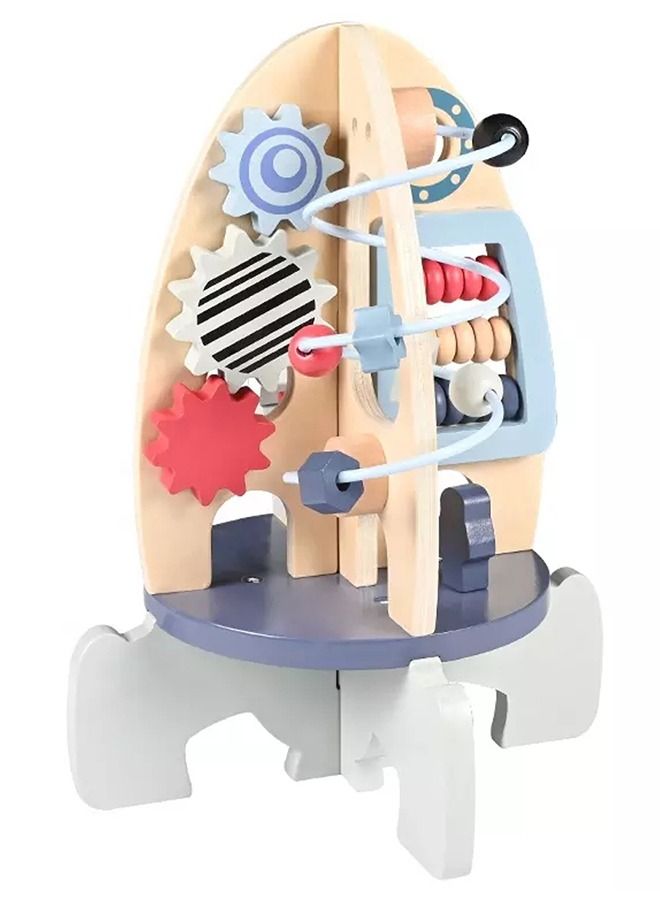 Baybee 4 in 1 Wooden Activity Rocket Cube Toy for Kids Educational Toy with Rotating Gears Abacus Beads And Maze Montessori Learning Toys Preschool Activity Center Toys for Boys Girls 1 Years