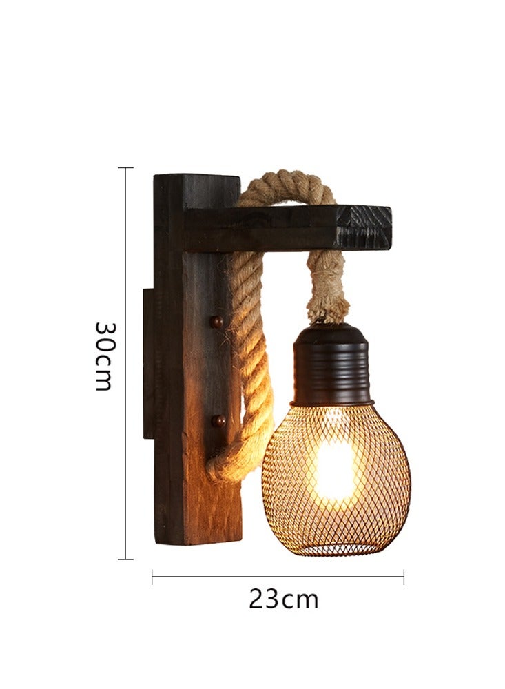 Retro Solid Wood Wall Lamp Industrial Style  Rope Wall Sconce