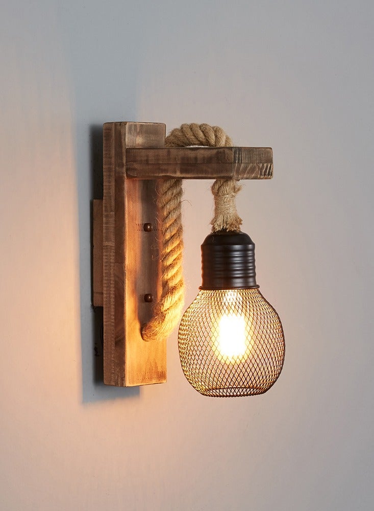 Retro Solid Wood Wall Lamp Industrial Style  Rope Wall Sconce