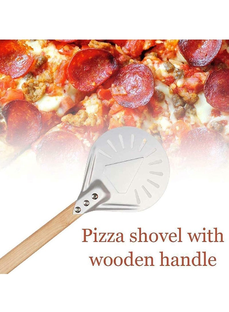 Peel Shovel with Detachable Wood Handle and Screwdriver 8 Inch Aluminium Alloy Perforated Pizza Paddle Pizza Bread Peel Gourmet Luxury Pizza Paddle for Baking Homemade Pizza Bread