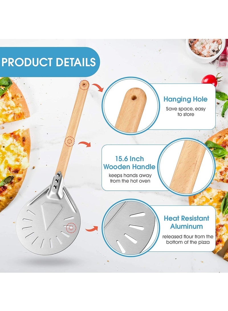 Peel Shovel with Detachable Wood Handle and Screwdriver 8 Inch Aluminium Alloy Perforated Pizza Paddle Pizza Bread Peel Gourmet Luxury Pizza Paddle for Baking Homemade Pizza Bread