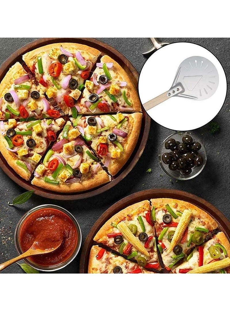 Peel Shovel with Detachable Wood Handle and Screwdriver 8 Inch Aluminium Alloy Perforated Pizza Paddle Pizza Bread Peel Gourmet Luxury Pizza Paddle for Baking Homemade Pizza Bread