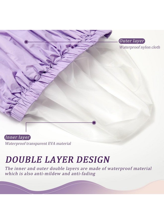 2 Layers Large Shower Caps For Women Reusable Waterproof Hair Cap For Shower Long Hair Adjustable Bath Cap With Elastic Band (Purple)