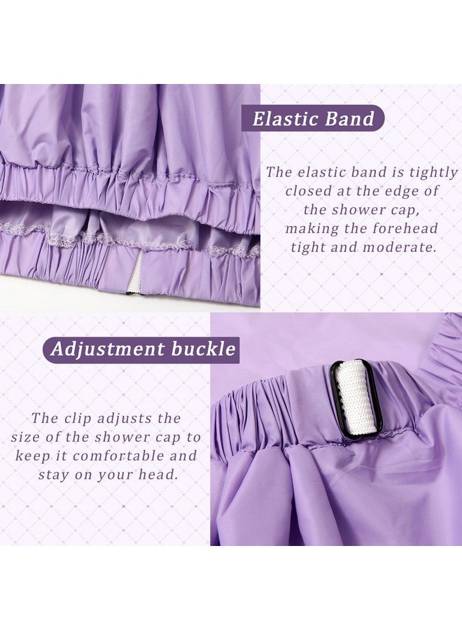 2 Layers Large Shower Caps For Women Reusable Waterproof Hair Cap For Shower Long Hair Adjustable Bath Cap With Elastic Band (Purple)