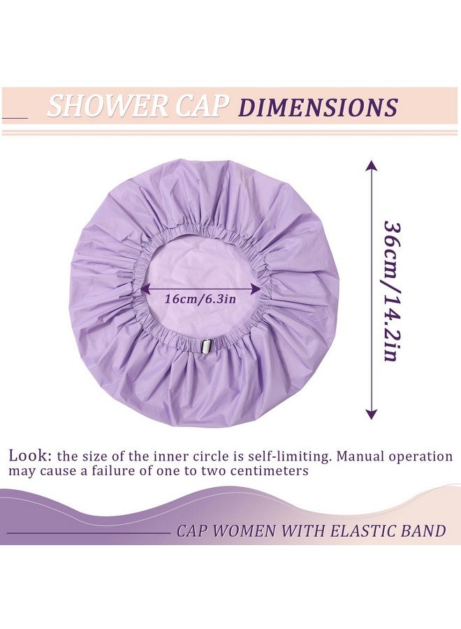 2 Layers Large Shower Caps For Women Reusable Waterproof Hair Cap For Shower Long Hair Adjustable Bath Cap With Elastic Band (Purple)