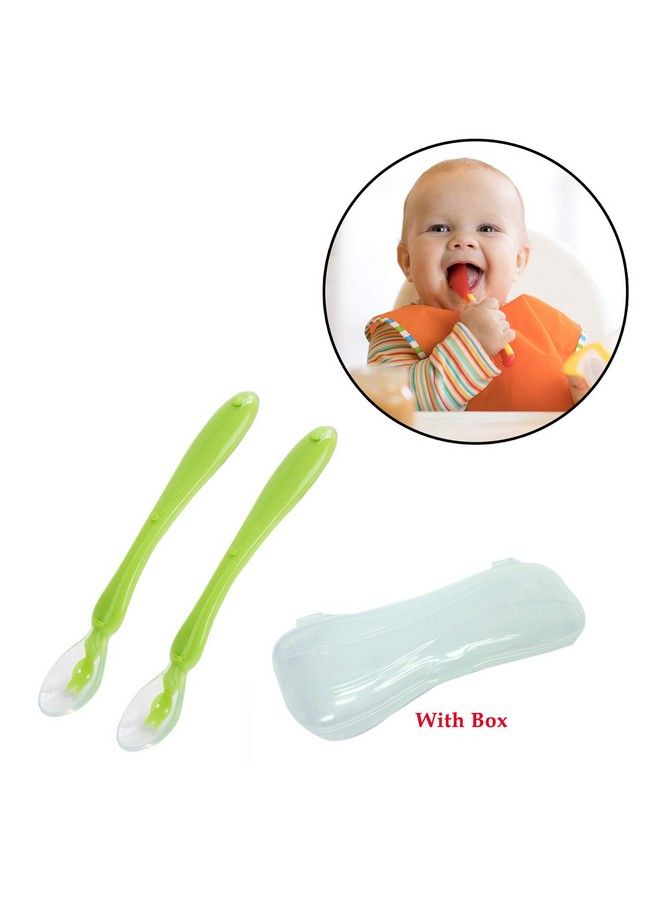 Soft Silicone Tip Spoons Set Box (2 Spoons) Yellow & Green