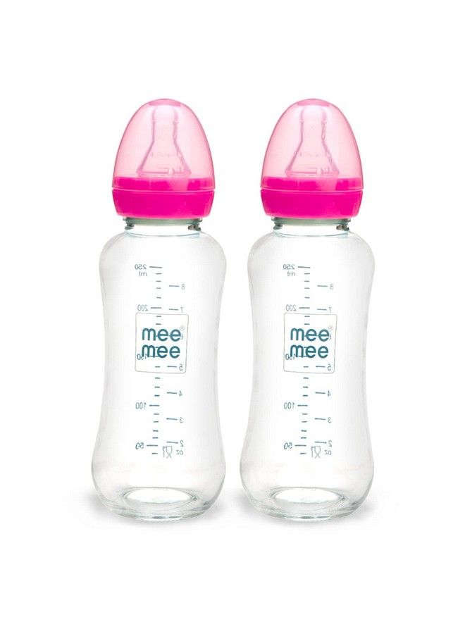 Premium Glass Feeding Bottle With Eazy Flow Technology Anti Colic Valveanti Slipbpa Free Baby Feeding Bottle For Babies & Toddlers(Pink 240Ml Pack Of 2)