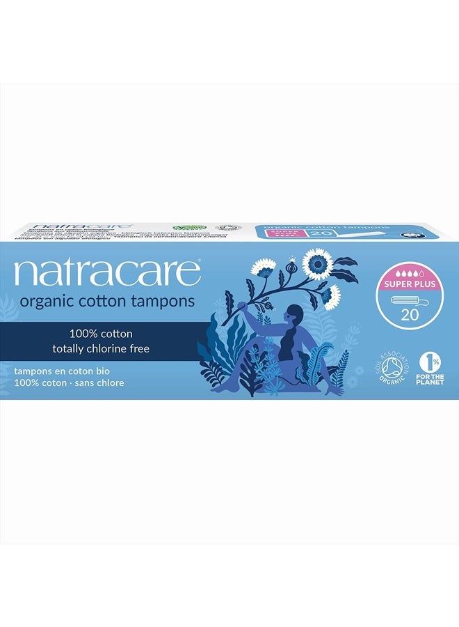 Natracare Non-Applicator 100% Organic Cotton Tampons, Super Plus, Totally Chlorine Free, Biodegradable and Compostable (1 Pack, 20 Tampons Total)