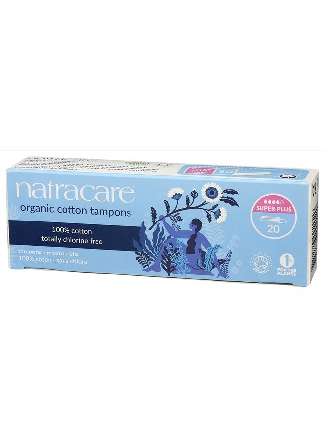 Natracare Non-Applicator 100% Organic Cotton Tampons, Super Plus, Totally Chlorine Free, Biodegradable and Compostable (1 Pack, 20 Tampons Total)