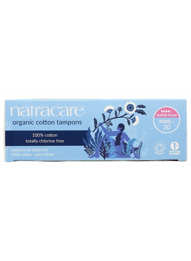 Natracare Non-Applicator 100% Organic Cotton Tampons, Super Plus, Totally Chlorine Free, Biodegradable and Compostable (1 Pack, 20 Tampons Total)