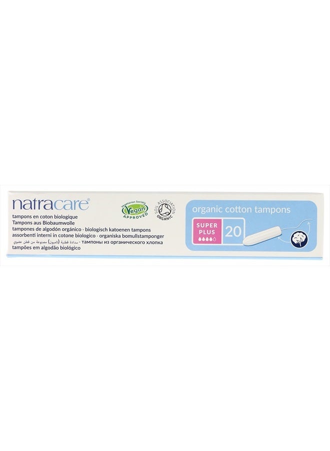 Natracare Non-Applicator 100% Organic Cotton Tampons, Super Plus, Totally Chlorine Free, Biodegradable and Compostable (1 Pack, 20 Tampons Total)