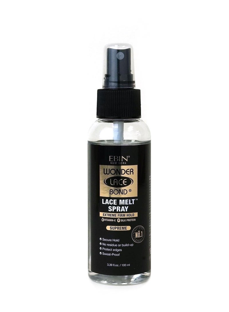 Wonder Lace Bond Lace Melt Spray 3.39 oz / 100ml - Extreme Firm Hold (Supreme) | Flawless,Natural, and Seamleass finish, No Reside, Long Lasting Formula with Protecting Edges, Perfect for wigs