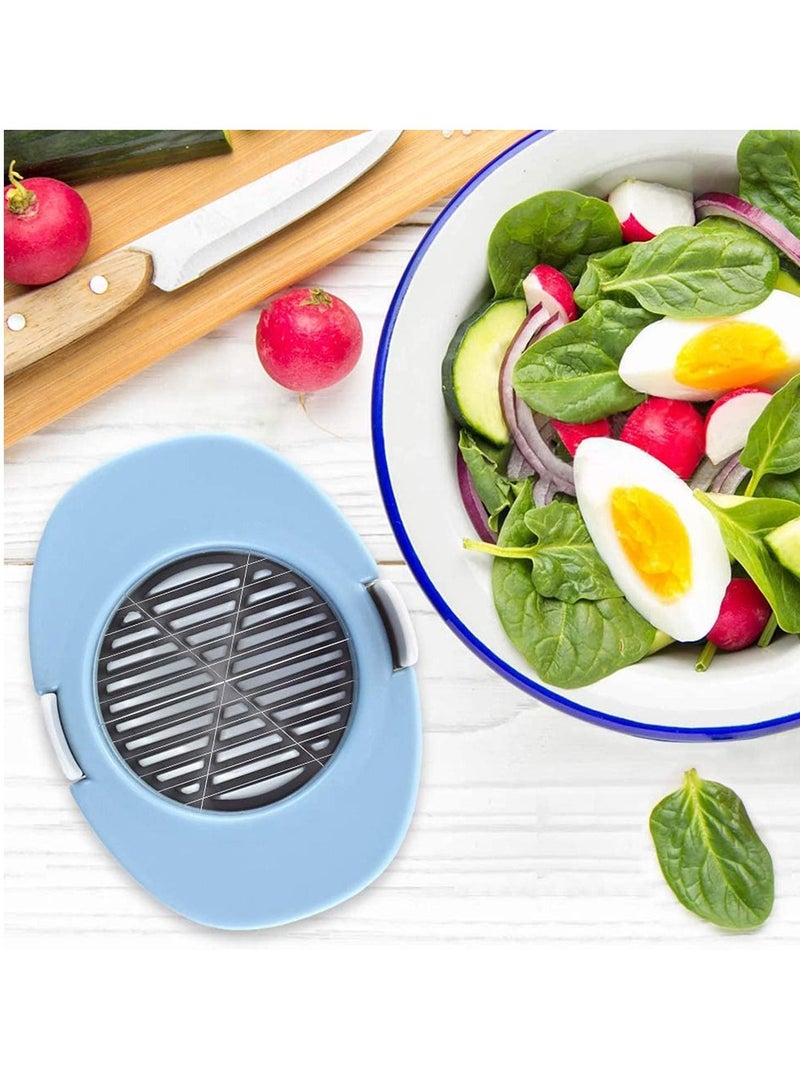 Eggs Slicers, 3 In 1 Egg Cutter Wedger Hard Boiled Fruit , Multifunctional Convenient Slicer with Stainless Steel Cutting Wires and Non-Slip Base(Blue)