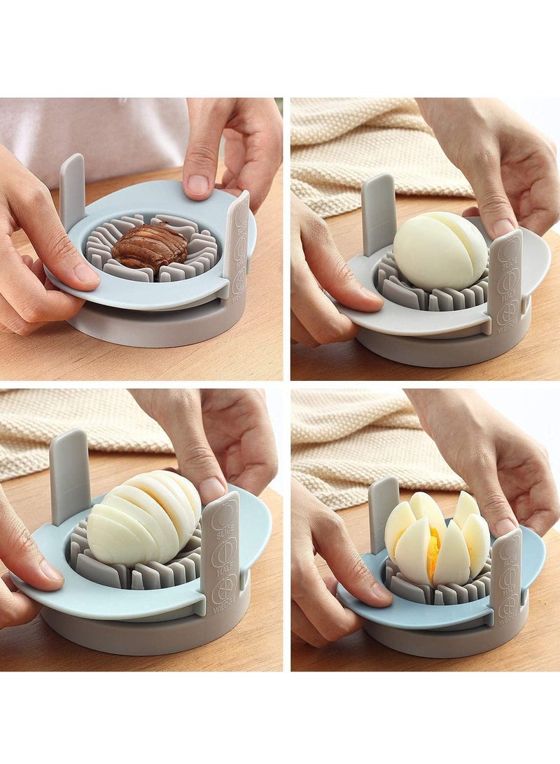 Eggs Slicers, 3 In 1 Egg Cutter Wedger Hard Boiled Fruit , Multifunctional Convenient Slicer with Stainless Steel Cutting Wires and Non-Slip Base(Blue)