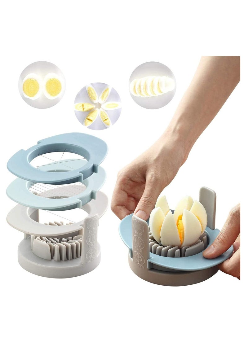 Eggs Slicers, 3 In 1 Egg Cutter Wedger Hard Boiled Fruit , Multifunctional Convenient Slicer with Stainless Steel Cutting Wires and Non-Slip Base(Blue)