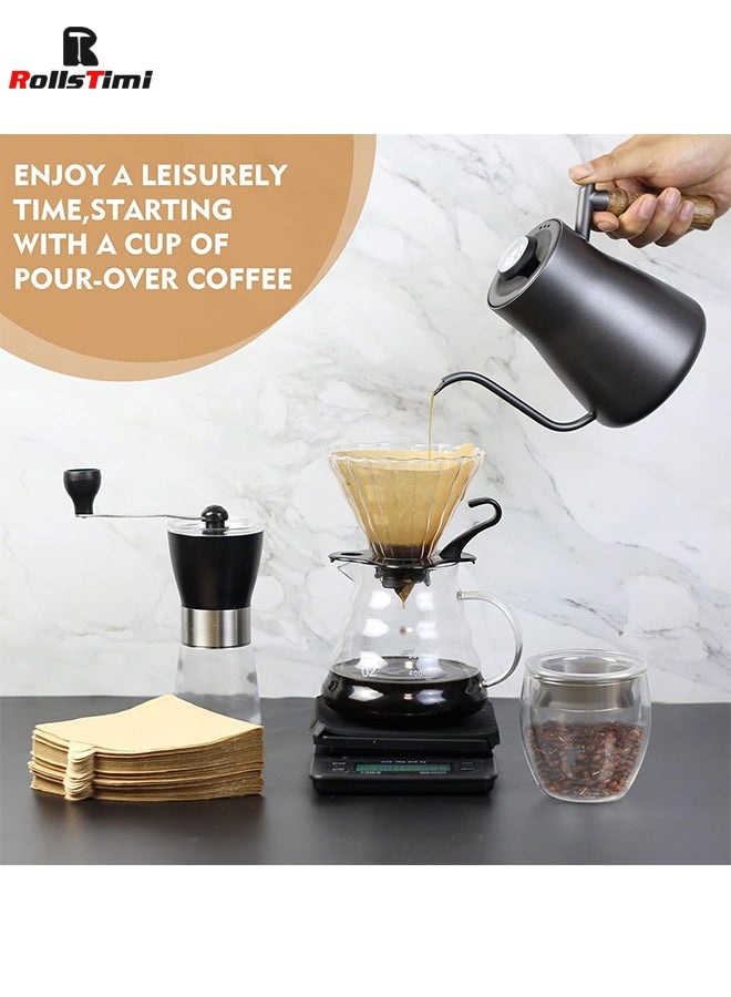 Pour Over Coffee Maker 7 Piece with Portable Carry Case, Coffee Kettle with Thermometer, Drip Filter Coffee Share Pot,Filters,Coffee Scale,Double wall Mug,Manual Coffee Grinders