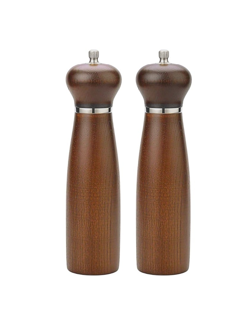 Liying Wooden Salt and Pepper Mills, 2 Piece Set with Holder, Manual Grinder, Adjustable Ceramic and Stainless Rotors, 21cm x 5cm