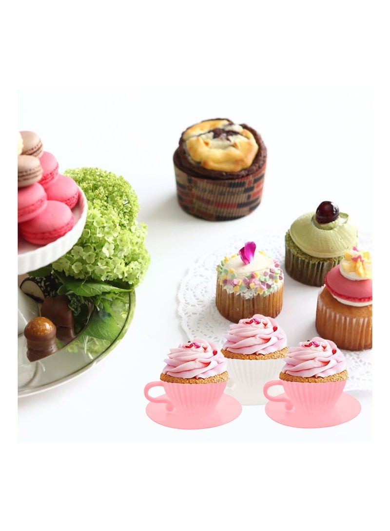 Muffin Cups for Baking Cupcake Liners Reusable Chocolate 8 Teacups with 8 Saucers White