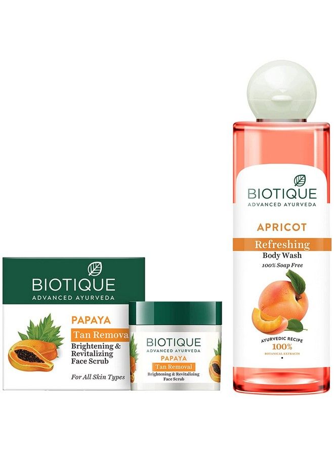 Bio Papaya Revitalizing Tan Removal Scrub 75G & Apricot Body Wash Transparent 200 Ml (Pack Of 2)