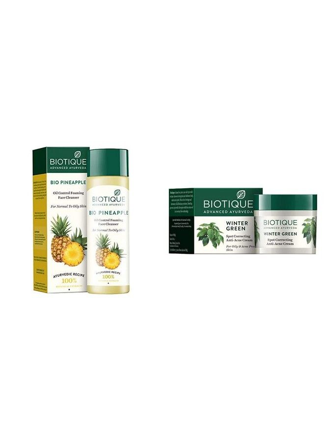 Bio Pineapple Oil Control Foaming Face Cleanser + Bio Cucumber Pore Tightening Toner With Himalayan Waters + Bio Winter Green Spot Correcting Anti Acne Cream (Pack Of 2)
