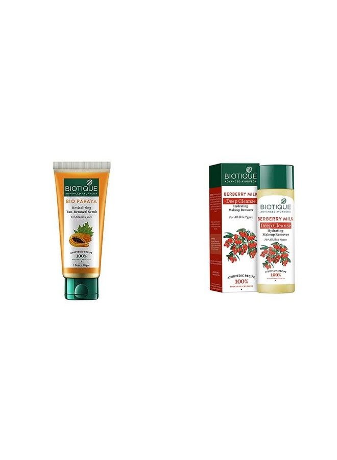 Bio Papaya Revitalizing Tan Removal Scrub 50G And Bio Berberry Hydrating Cleanser For All Skin Types 120Ml (Pack Of 2)