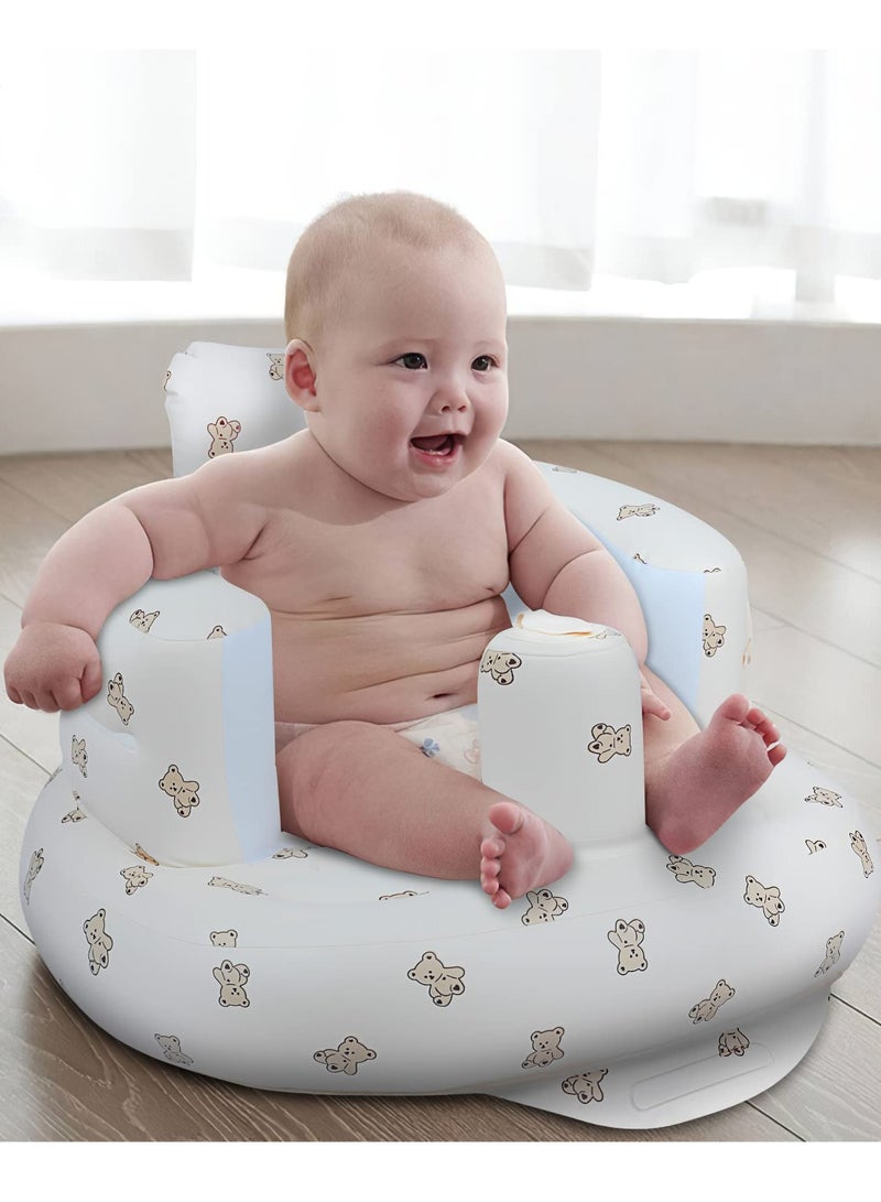 Inflatable Baby Seat for Babies 3 Months & Up, Baby Floor Seats for Sitting Up, Baby Seats for Infants, Blow Up Baby Chair with Built-in Air Pump - Bear