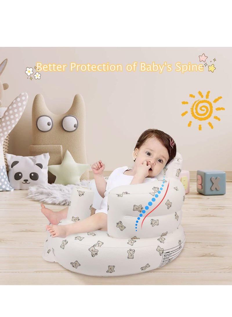 Inflatable Baby Seat for Babies 3 Months & Up, Baby Floor Seats for Sitting Up, Baby Seats for Infants, Blow Up Baby Chair with Built-in Air Pump - Bear