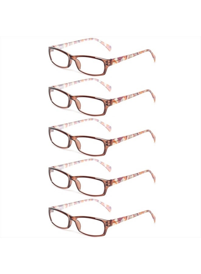 Reading Glasses 5 Pairs Fashion Ladies Readers Spring Hinge with Pattern Print Eyeglasses for Women (5 Pack Brown, 2)