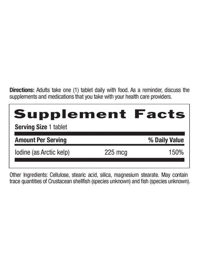 Arctic Kelp, Iodine Supplement for Thyroid Health Support, 300 Tablets, Certified Gluten Free, Certified Vegan