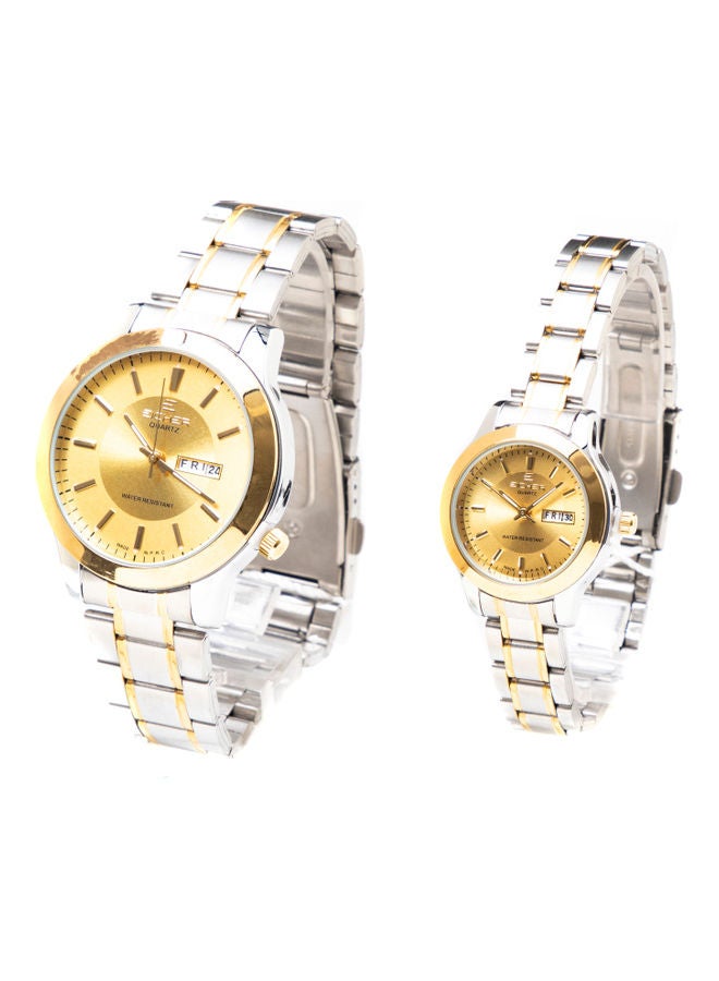 Water Resistant Stainless Steel Analog Couple Watch Set WMW4277DD