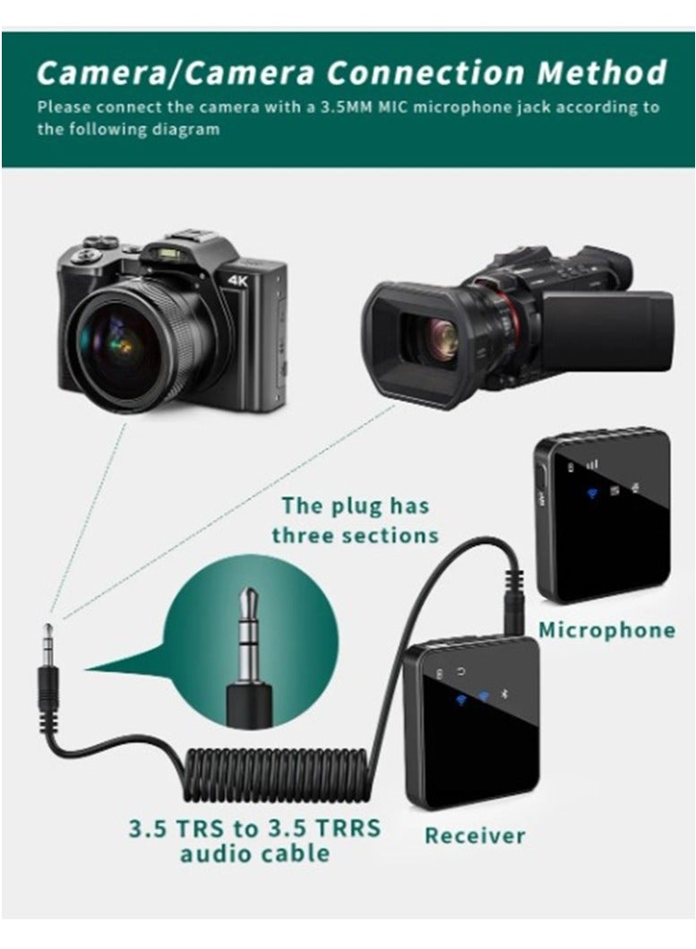 MII Dual Channel Wireless Microphone for Phone Lapel One Touch Noise Cancelling Microphone Mic with Charging Box Noise Reduction for Video Android IOS Camera laptop