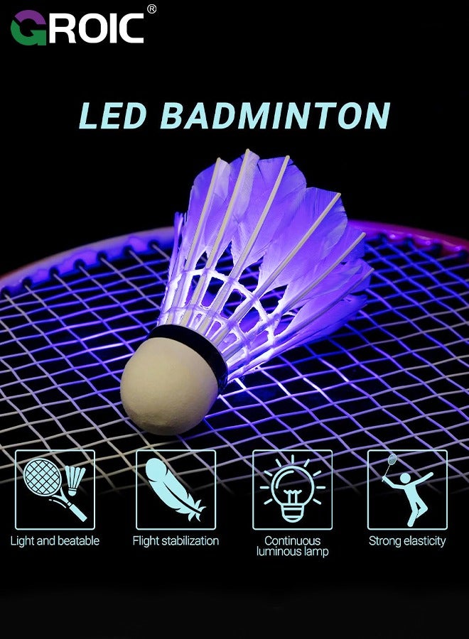 9 Pack LED Badminton Shuttlecocks, Dark Night Glow Birdies Lighting Duck Feather Stable Durable High Speed Training Badminton Balls for Night & Day Practice Sports Training Activities